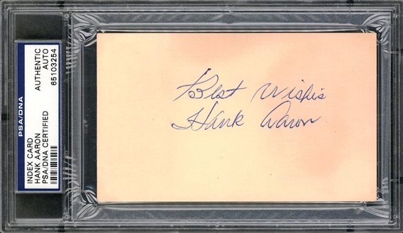1950s Hank Aaron Signed & "Best Wishes" Inscribed Index Card (PSA/DNA)